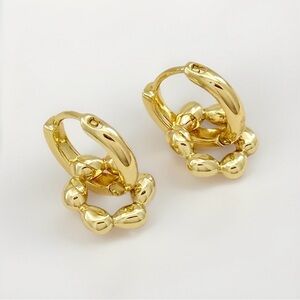 Puffed Flower Charm Hoop Earrings | 14k Gold Plated | Minimalist Jewelry